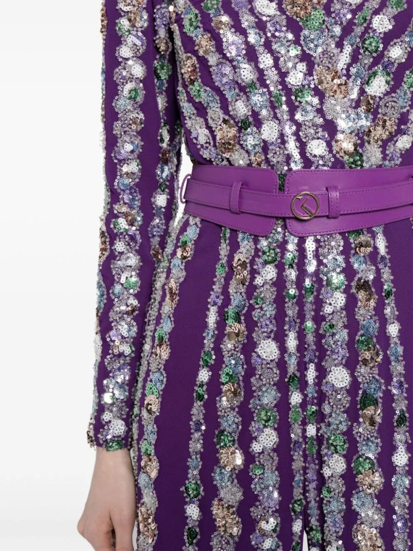 Saiid Kobeisy Canton Crepe Beaded Jumpsuit With A Wrapped Top