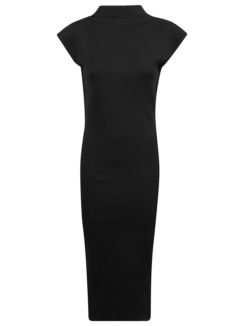 Alberta Ferretti Asymmetric Black Jersey Midi Dress