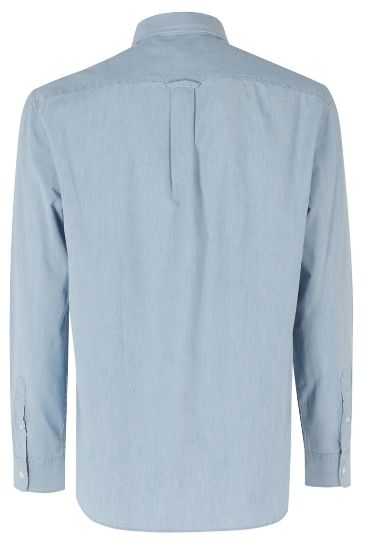 Maison Kitsuné Light Denim Profile Embroidered Logo Button-Down Cotton Shirt