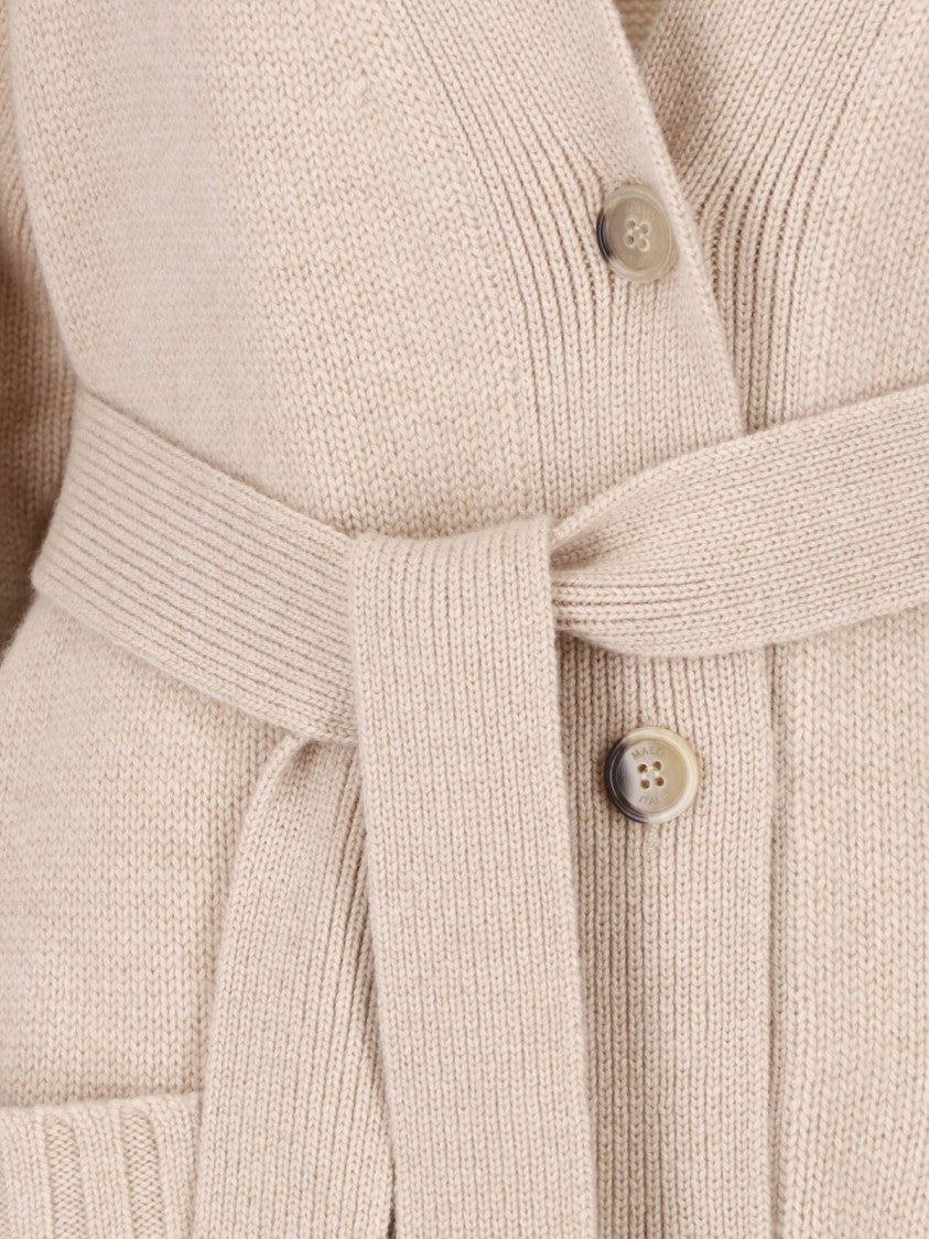 Malo Beige Belted Maxi Cashmere Cardigan