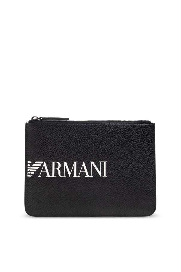 Emporio Armani Textured Leather Hand Bag With Bold Logo Prints