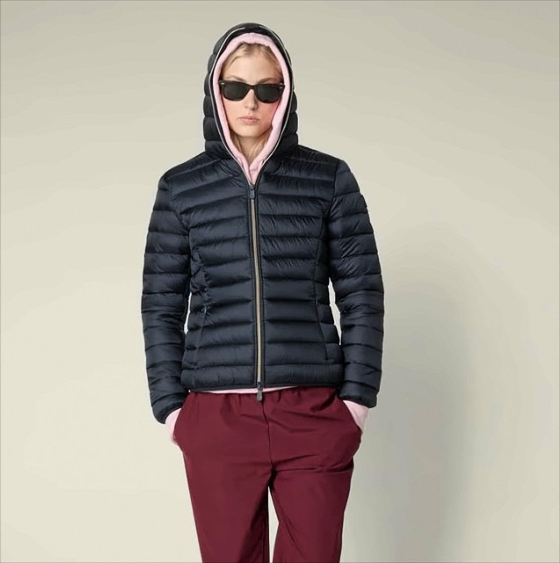 Save The Duck Hooded Short Coat With Gold-Tone Zipper