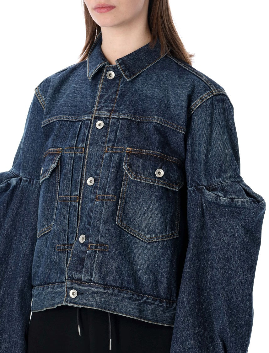 Sacai Cotton Denim Jacket With Exaggerated Sleeves And Contrast Stitching