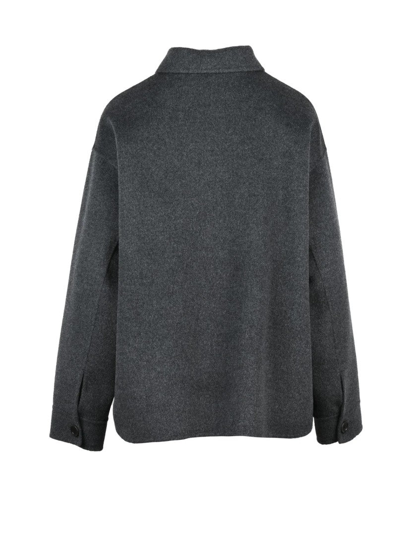 Aspesi Boxy Grey Wool Coat With Classic Collar And Button Closure