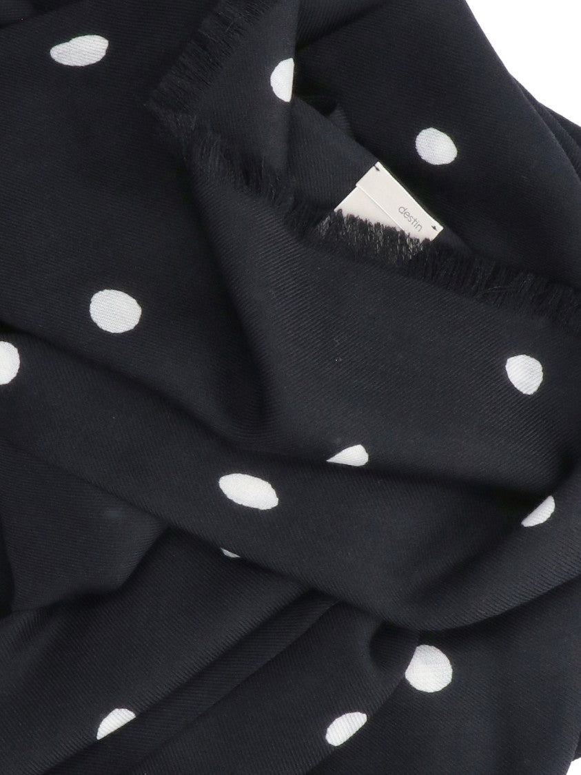 Destin Black Polka Dot Wool Scarf