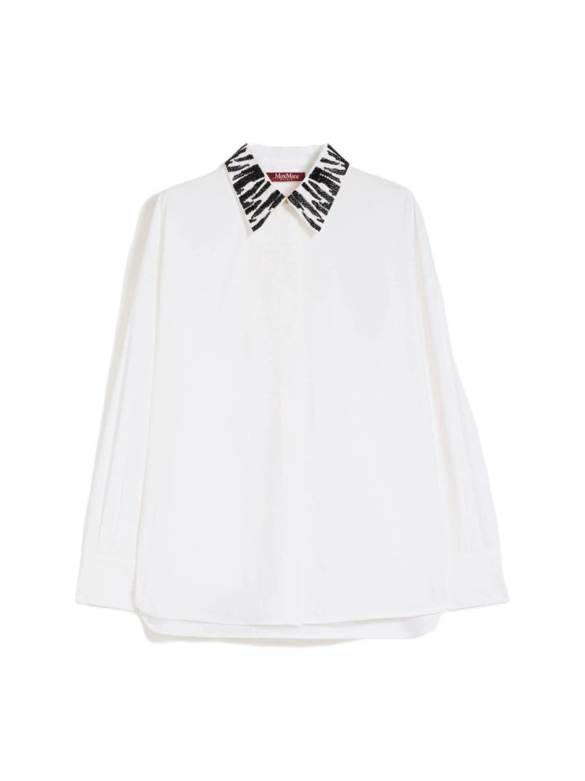 Max Mara Long-Sleeve Blouse With Zebra-Patterned Collar And Gold-Tone Buttons