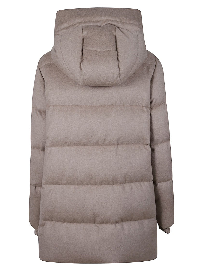 Moorer Padded Quilted Beige Coat With Hood