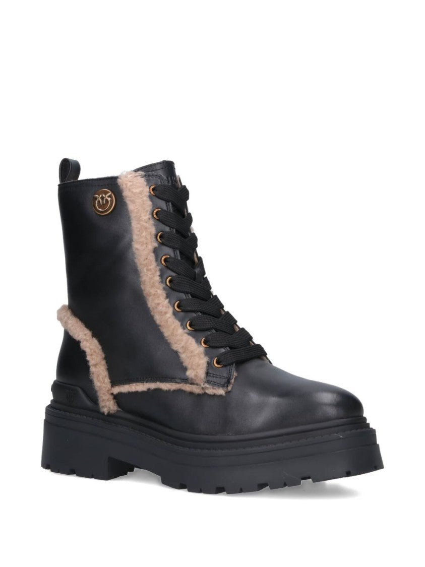 Pinko Ankle Boots With Beige Shearling Trim