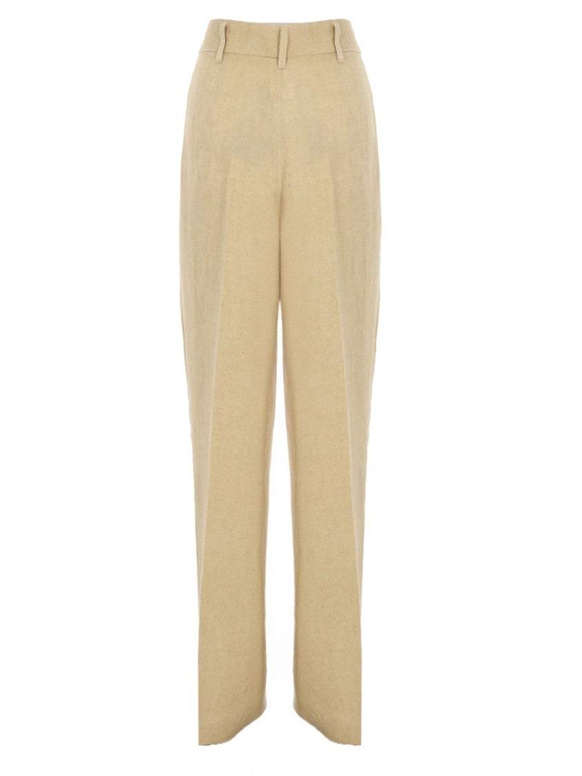 Max Mara Wide-Leg Linen Pants With High Waist And Pleated Design