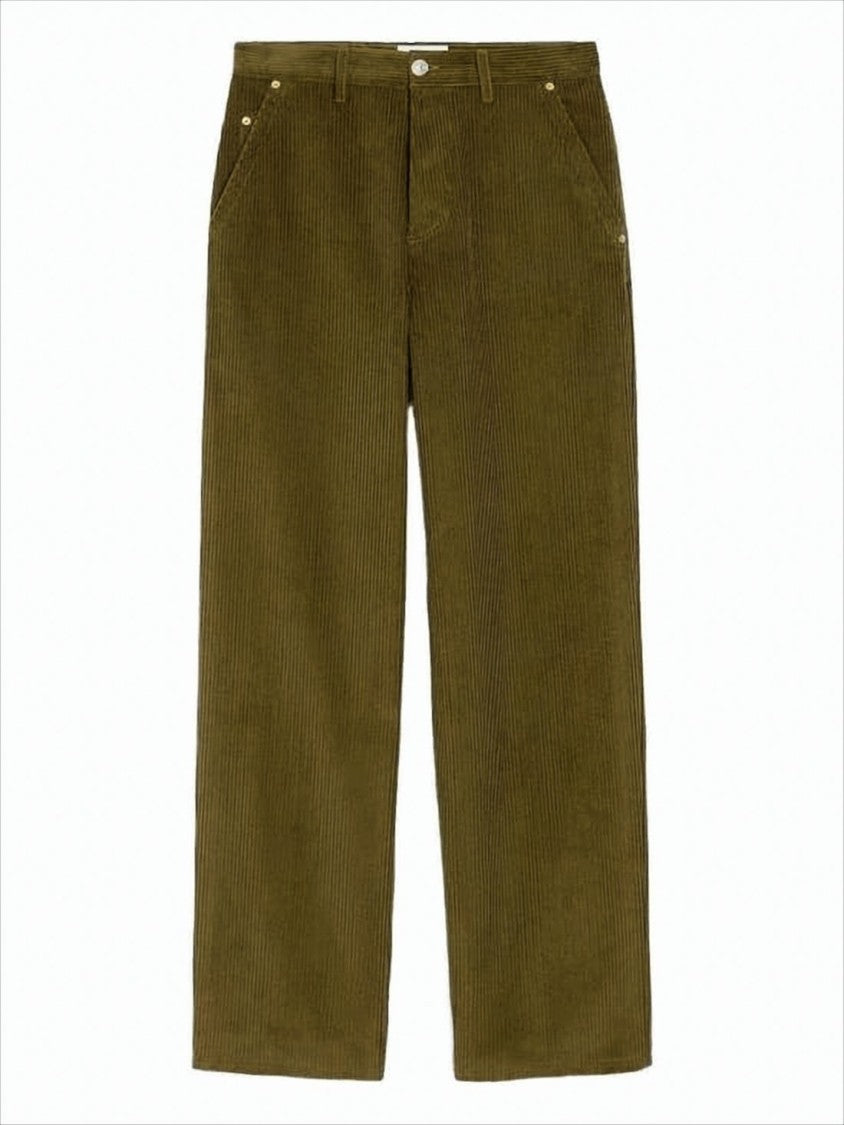 Ami Wide-Leg Olive Green Corduroy Pants With High Waist