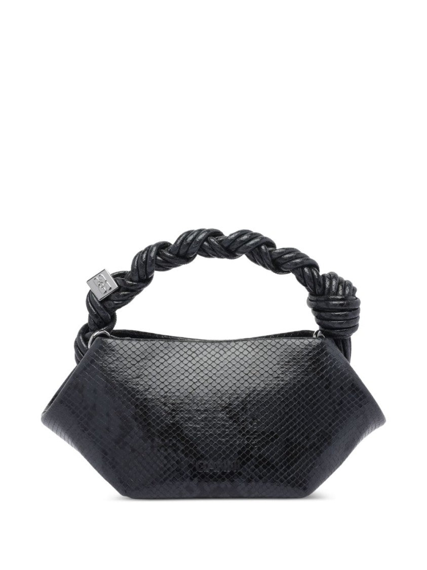 Ganni Glossy Textured Black Shoulder Bag
