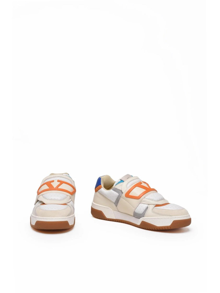 Valentino Garavani White/Orange Joie De Jouer Hook-And-Loop Leather-Blend Sneakers