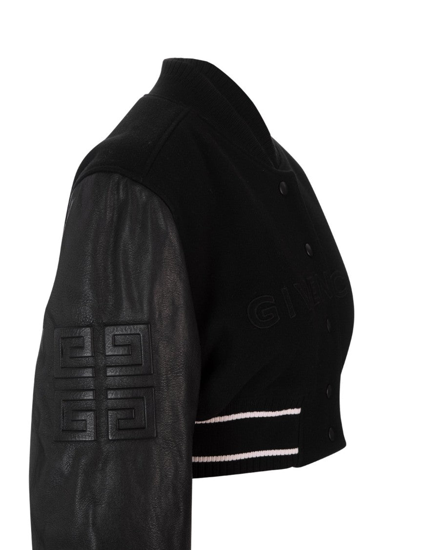 Givenchy Cropped Wool And Leather Jacket With Sporty Design