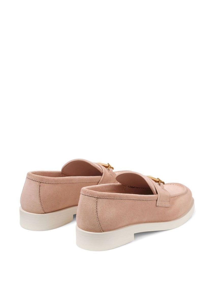 Jimmy Choo Suede Finish Loafers With Gold-Tone Embellishment And Block Heel