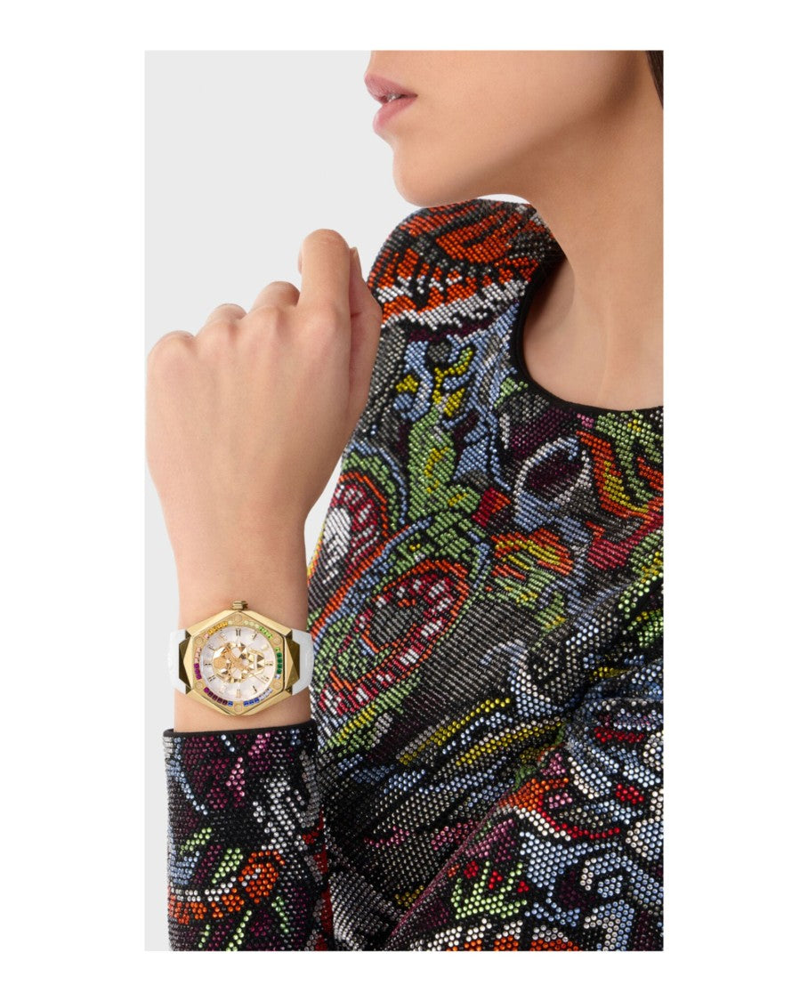 Philipp Plein Skull Design Yellow Gold Crystal Watch