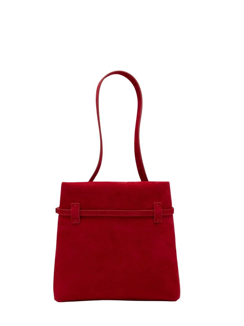 Manu Atelier Red Suede Slim Belt Detail Shoulder Bag