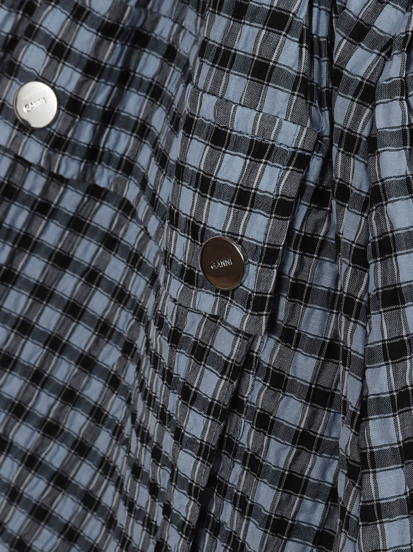 Ganni Smocked Bodice Dress With High Neckline