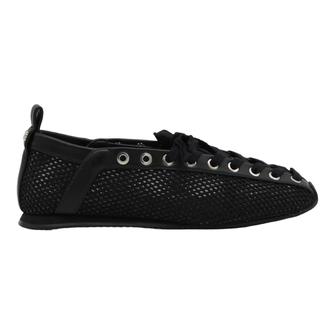 Ganni Lace-Up Black Flats With Breathable Mesh Upper