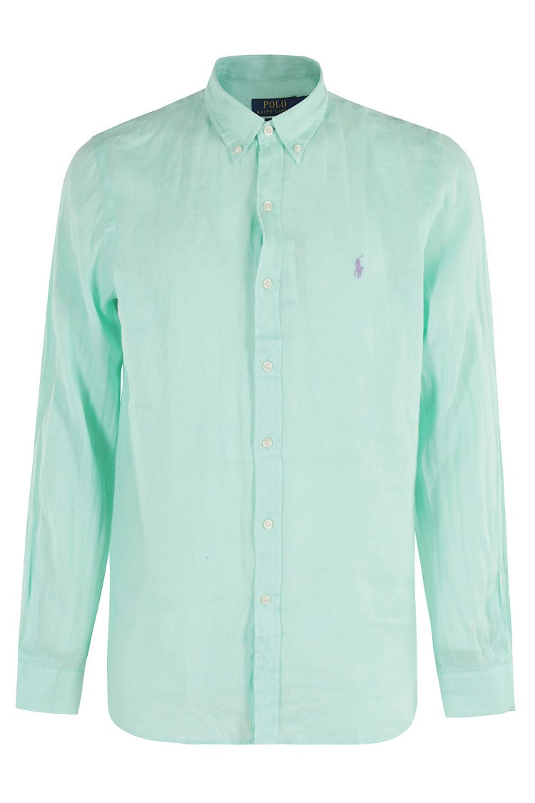 Polo Ralph Lauren Teal Linen Sport Shirt With Embroidered Logo