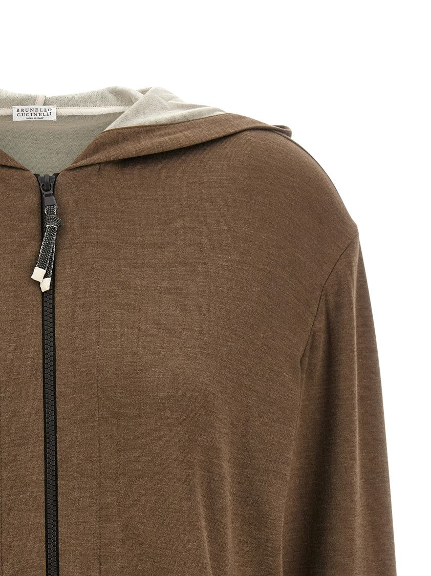 Brunello Cucinelli Mélange Cotton-Silk Blend Hoodie With Signature Zip Puller