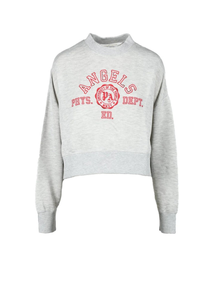 Palm Angels Cropped Grey Sweatshirt With Bold Red Emblem