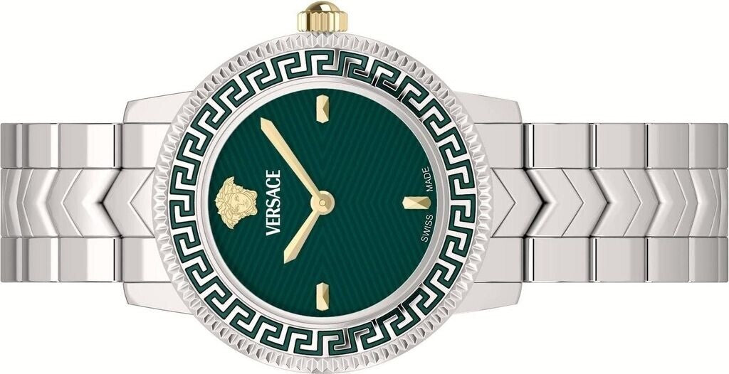 Versace V-Icon 30Mm Swiss-Made Quartz Watch With Green Dial And Stainless Steel Bracelet