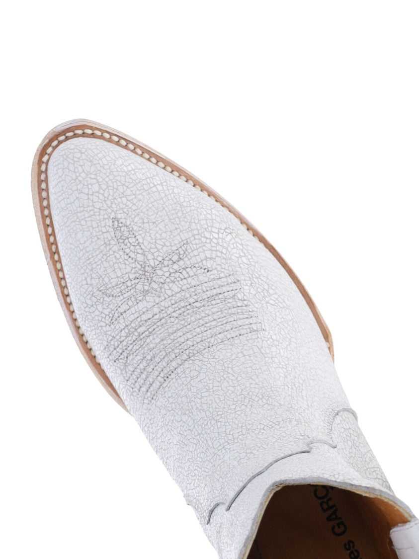 Comme Des Garçons White Pointed Toe Leather Boots