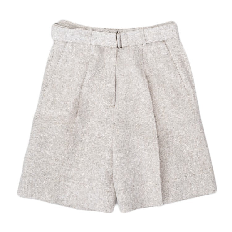 Officine Generale High-Waisted Beige Shorts With Permanent Pleat