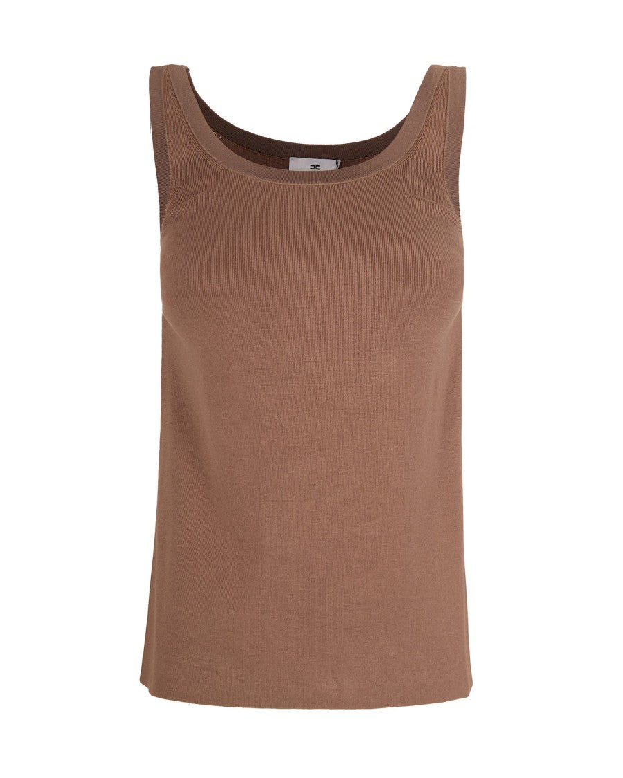 Elisabetta Franchi Sleeveless Knit Top With Glossy Viscose Bands