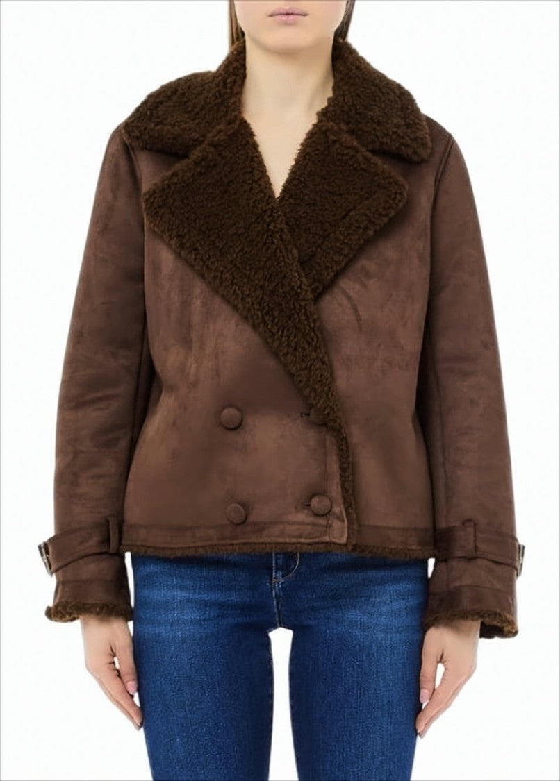 Liu Jo Brown Faux Suede Fabric Short Coat