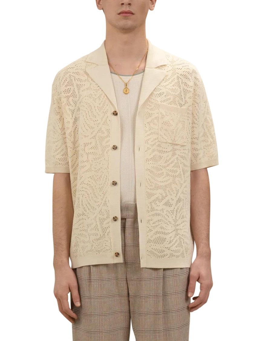 Drôle De Monsieur Short-Sleeved Lace Knit Shirt With Classic Collar
