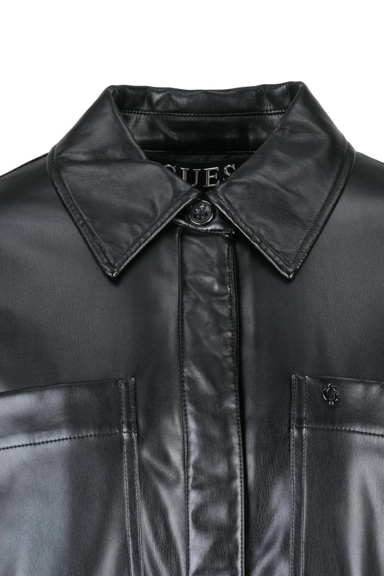 Guess Black Polyurethane Women's Faux Leather Coat
