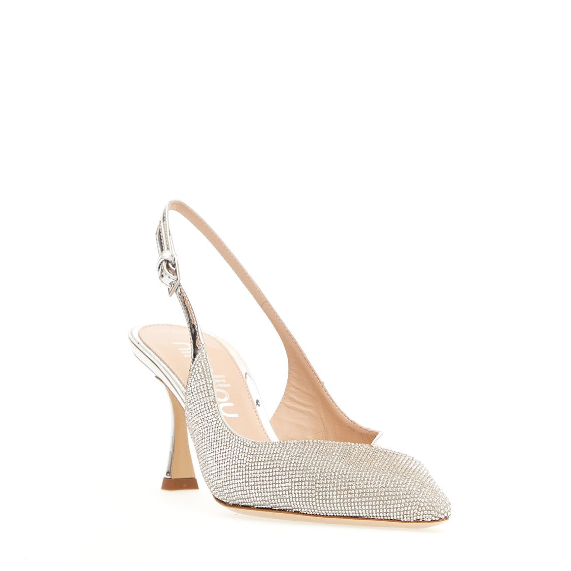 Ninalilou 75Mm Heel  Silver Slingback And Rhinestones