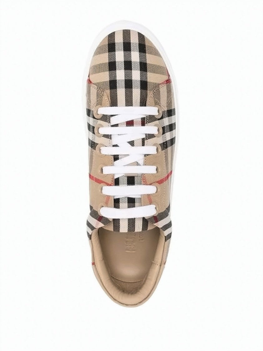 Burberry Classic Check Pattern Leather Sneakers With White Rubber Sole