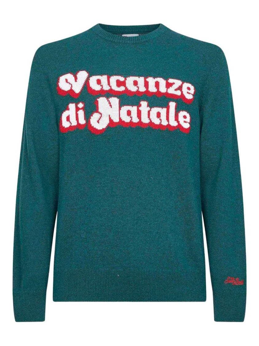 Mc2 Saint Barth Embroidered Green Jersey With Ribbed Details