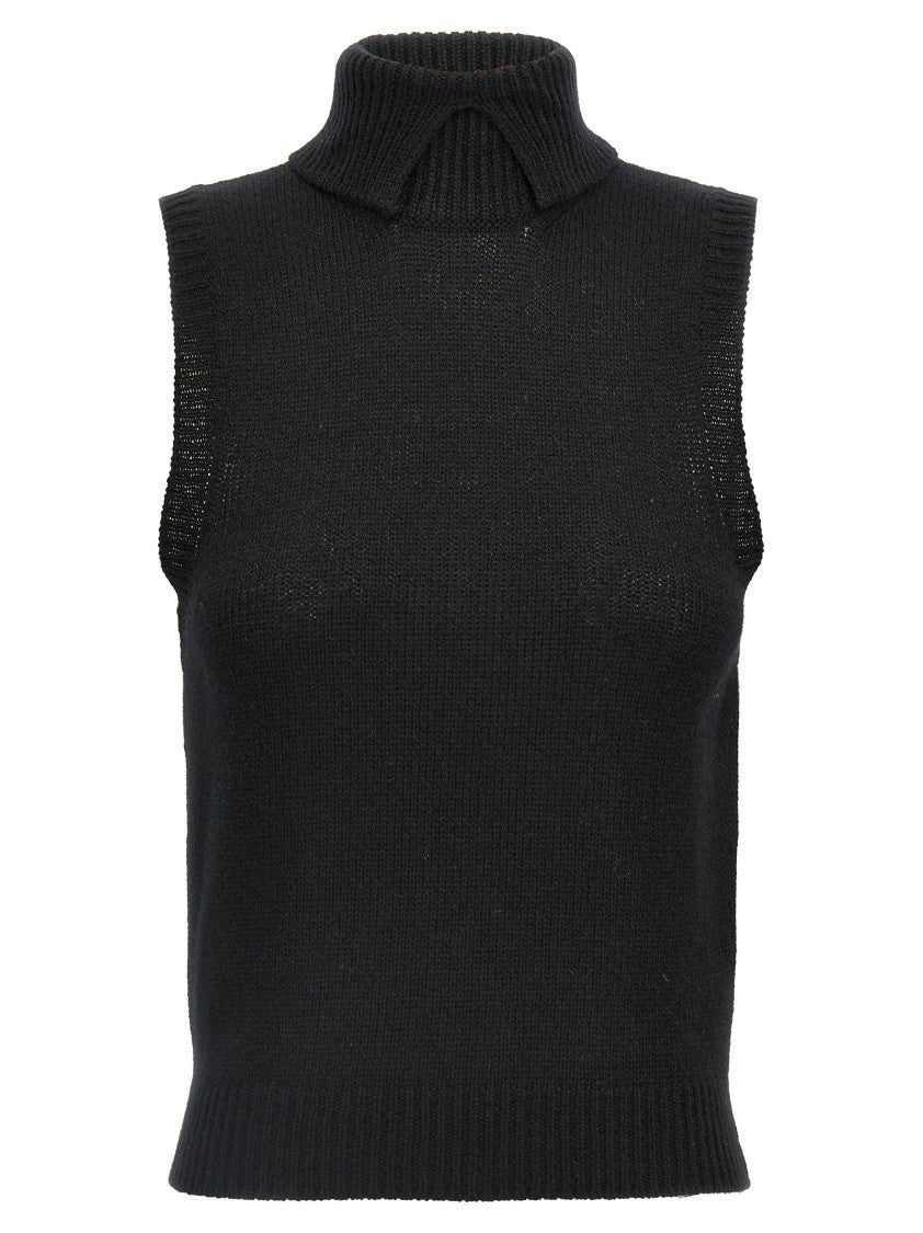 Prada Fitted Black Cashmere Vest With Ribbed Collar And Detailing