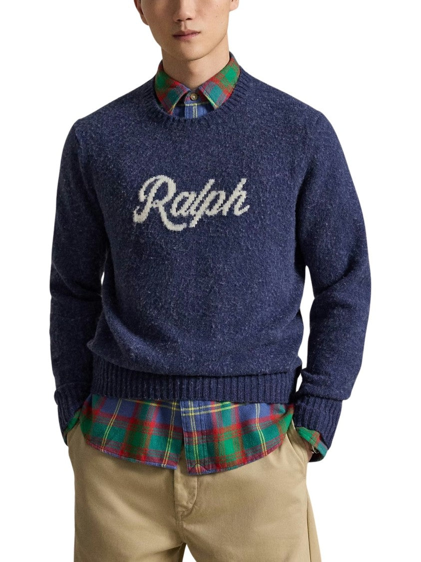 Polo Ralph Lauren Navy Cursive Textured Pullover Sweater