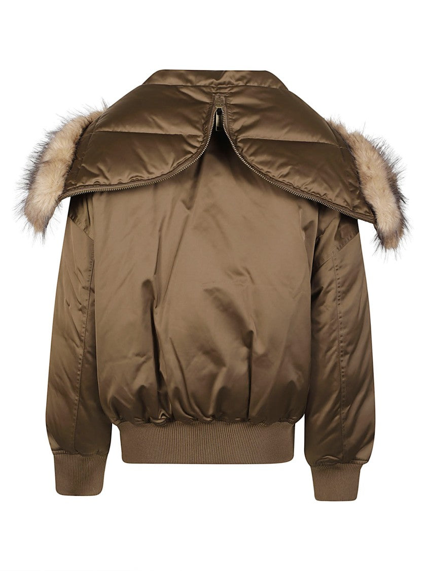 Michael Kors Cropped Fur Hooded Padded Down Bomber Jacket