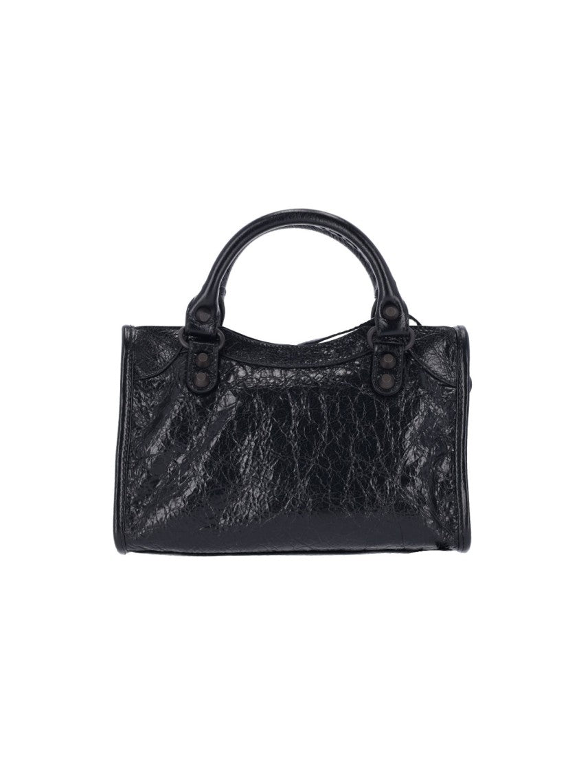 Balenciaga Black Le City Crinkled Leather Bag