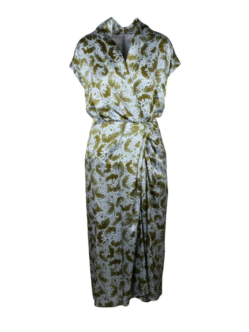 Dries Van Noten Dillian Green Fluid Abstract Pattern Silk Maxi Dress