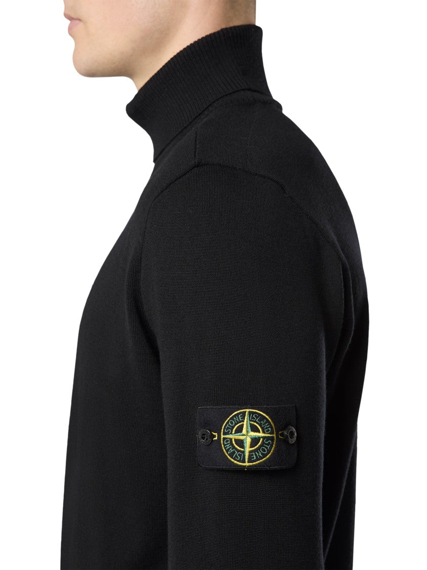 Stone Island Ribbed High Neck Black Turtleneck Sweater