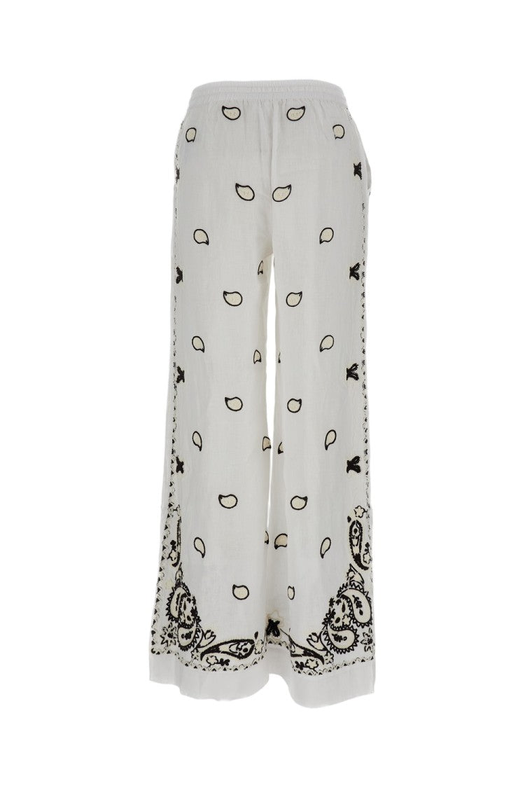 Parosh Wide Leg Linen Trousers With Delicate Embroidery