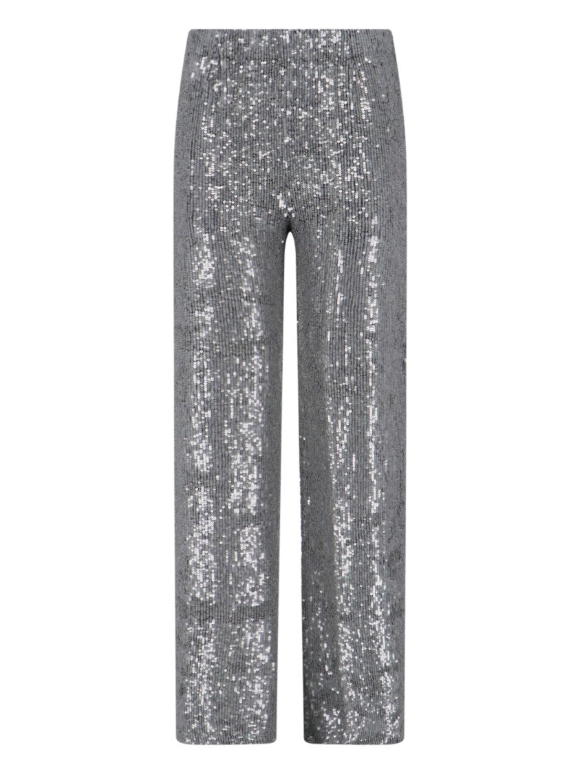 Parosh High-Waisted Grey Trousers With Sequin Embellishments