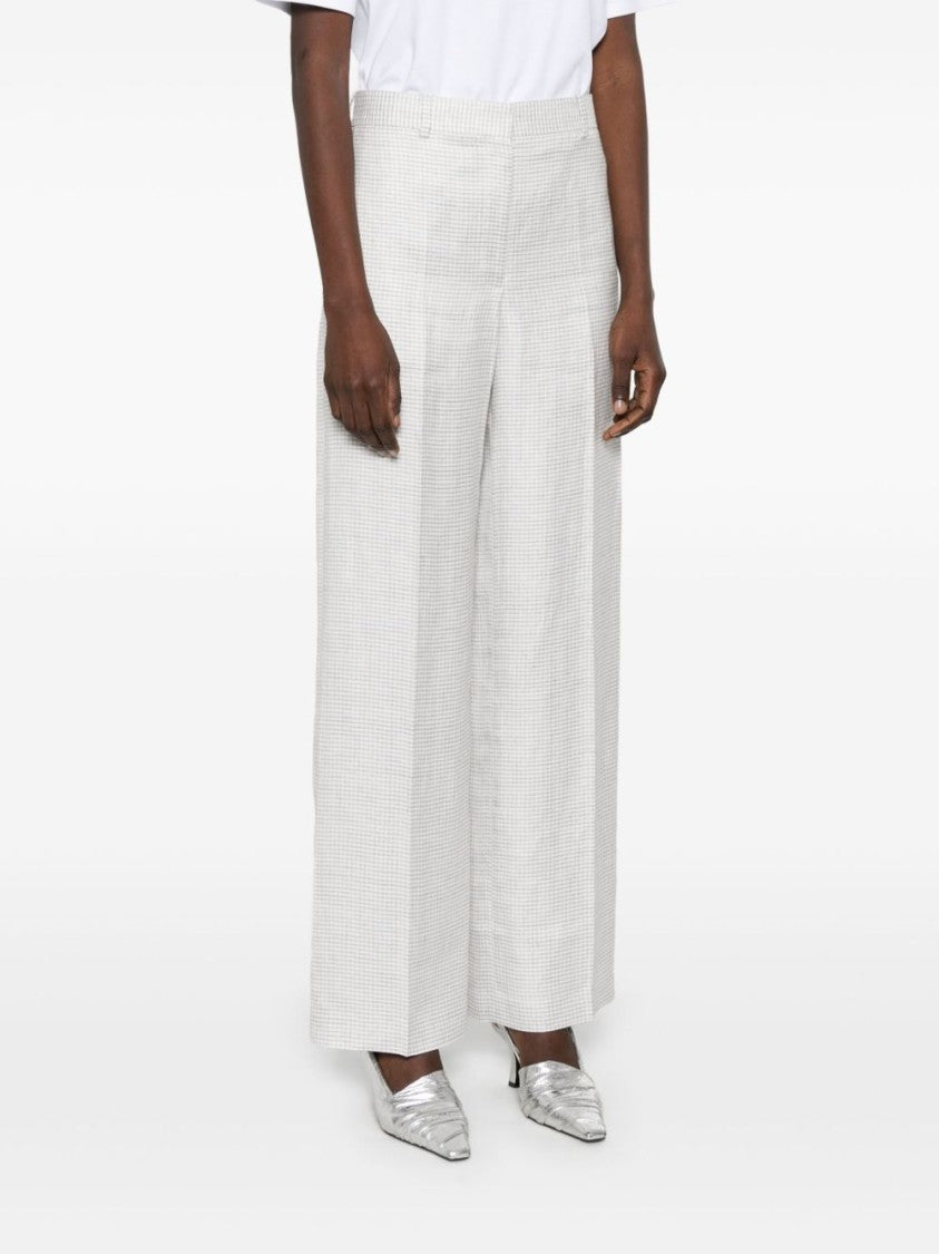 Theory Grey Linen Blend Houndstooth Trousers