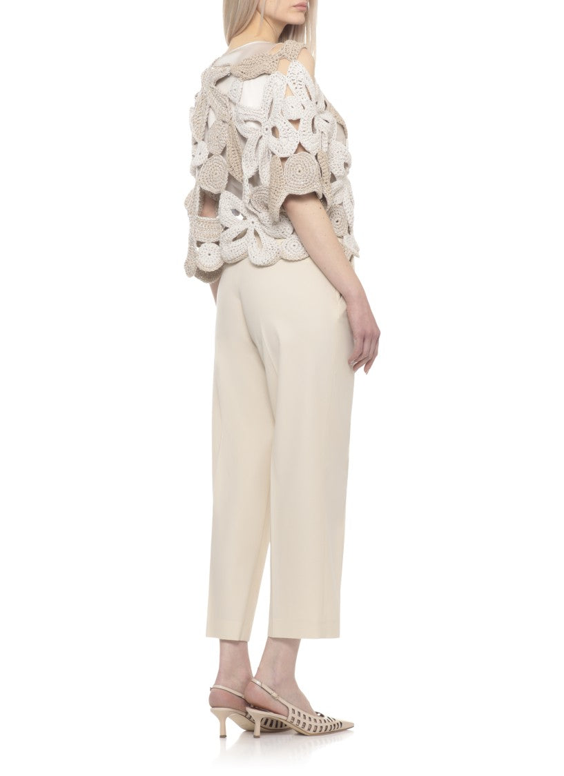 Antonelli Firenze Beige Rododendro Cut-Out Linen-Blend Sweater