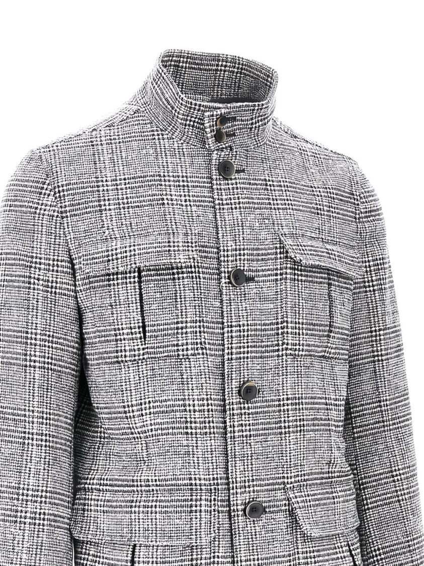 Herno Grey Checked Jacket With High Collar