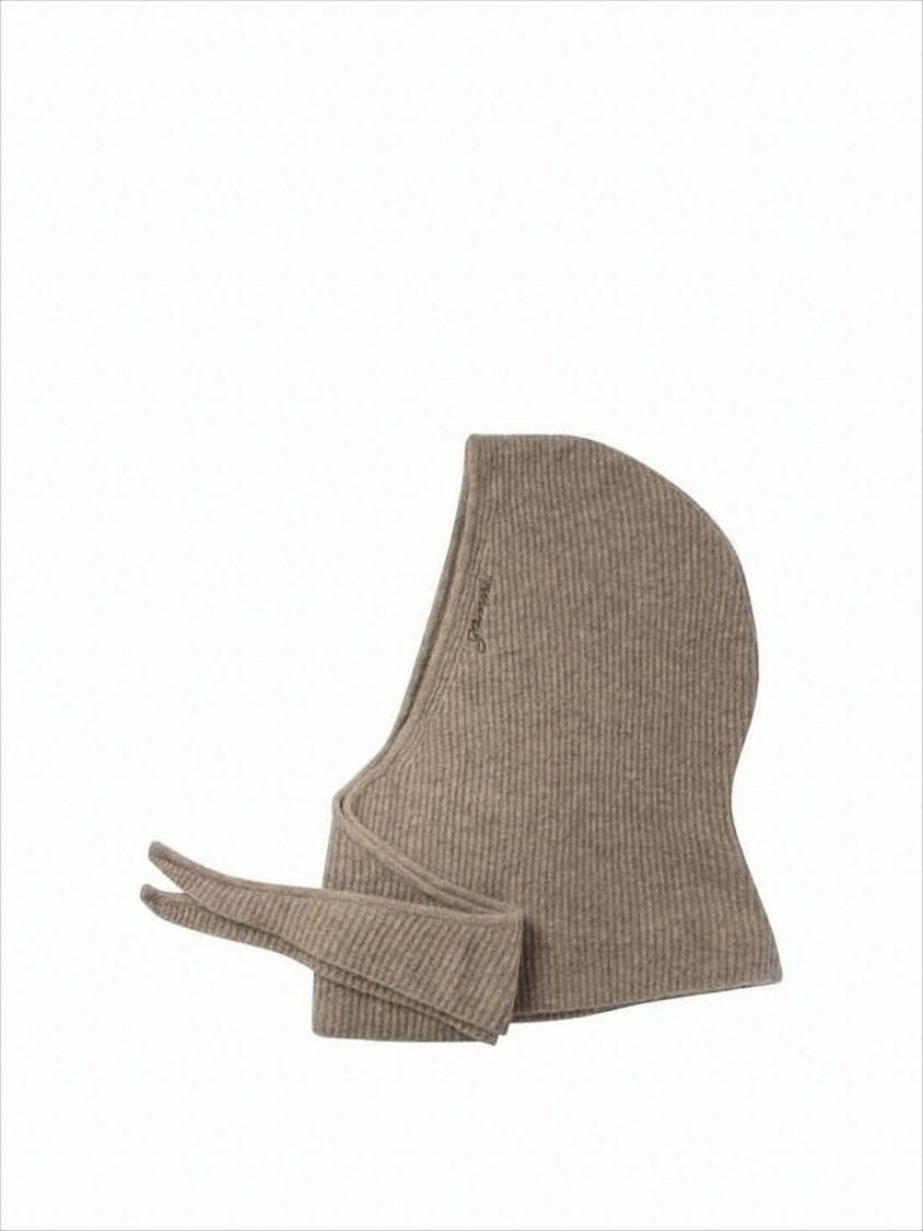 Ganni Ribbed Knit Balaclava With Extended Neck And Ties