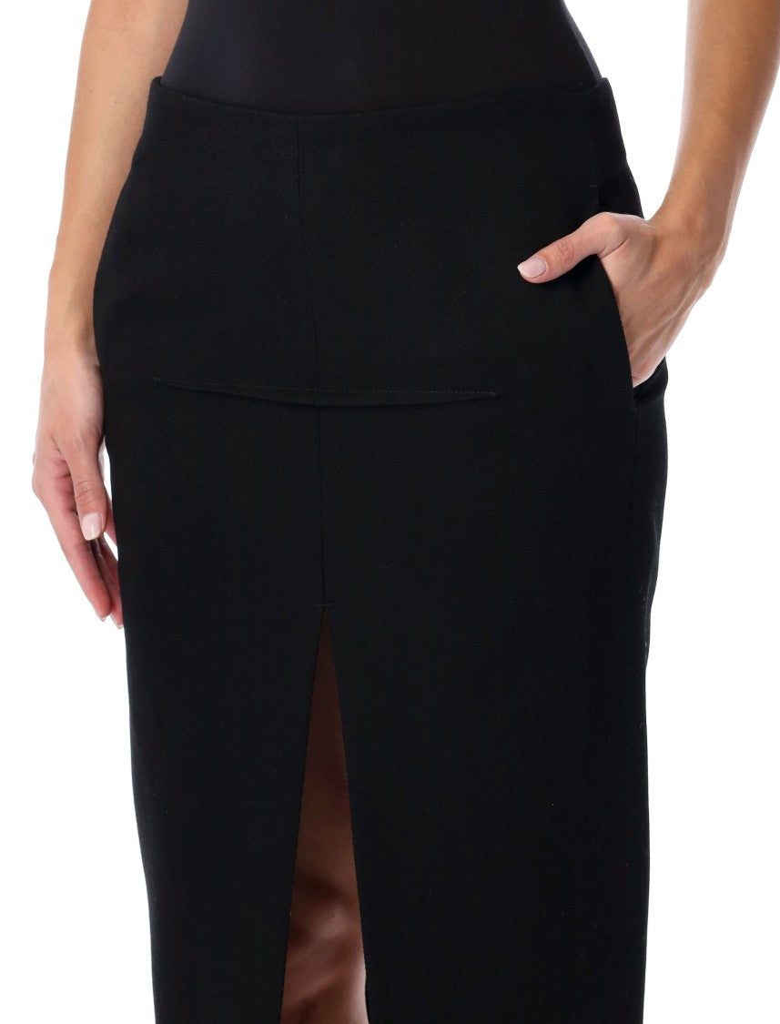 Rick Owens Fitted Black Stretch Wool Skirt