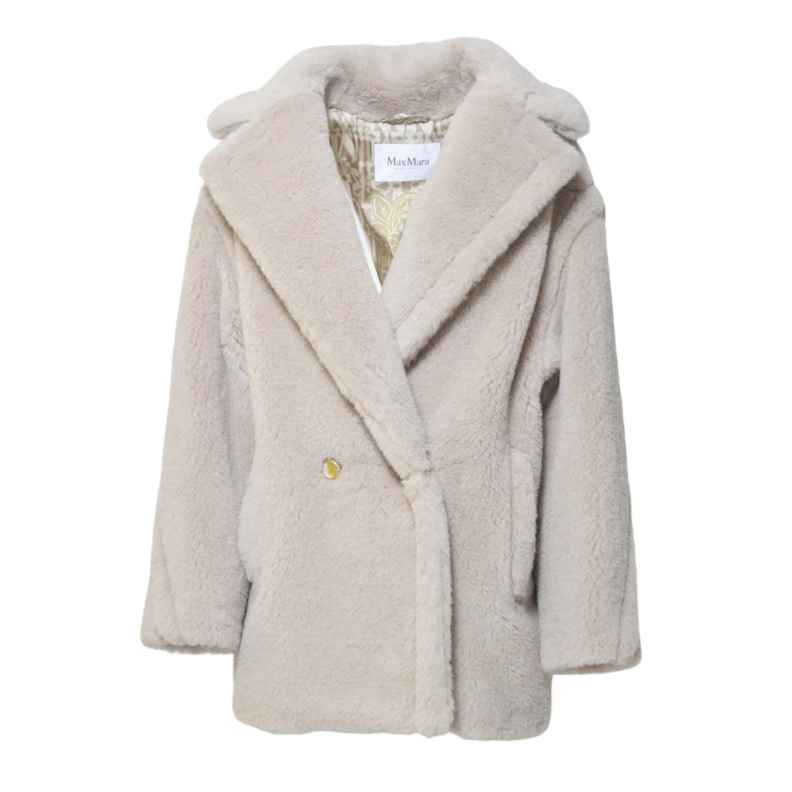 Max Mara Cuba Teddy Coat In Alpaca And Sand Wool