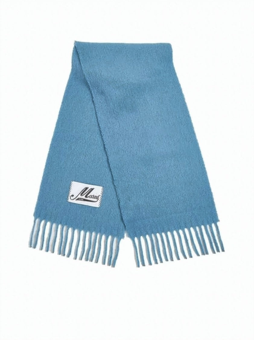 Marni Turquoise Alpaca Blend Scarf With Fringed Edges